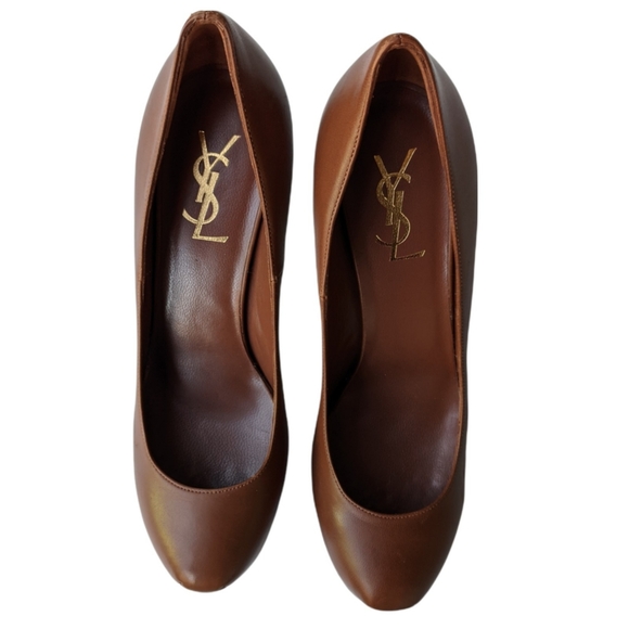 SAINT LAURENT Brown Leather Tribtoo Platform Heel Pump-37.5 - Picture 7 of 16